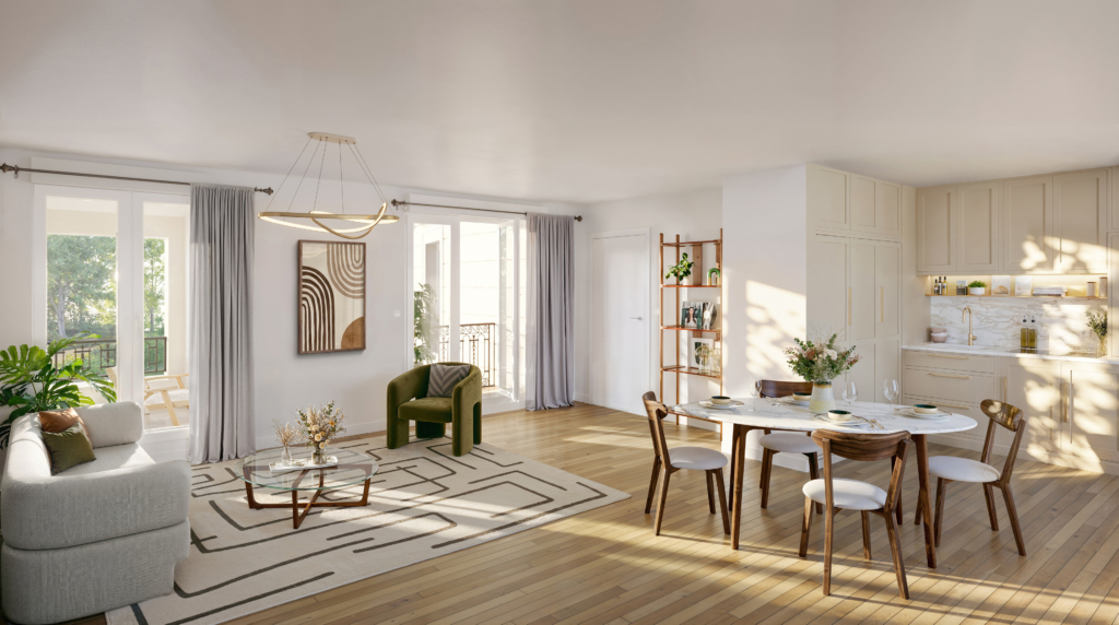 Séjour d'un appartement de la résidence Scène 3, Le Plessis-Robinson